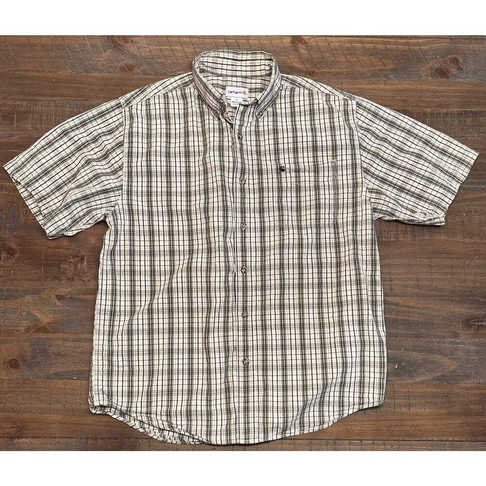 Carhartt Shirt Mens L Plaid Relaxed Fit Short Sleeve Button Down Work Casual